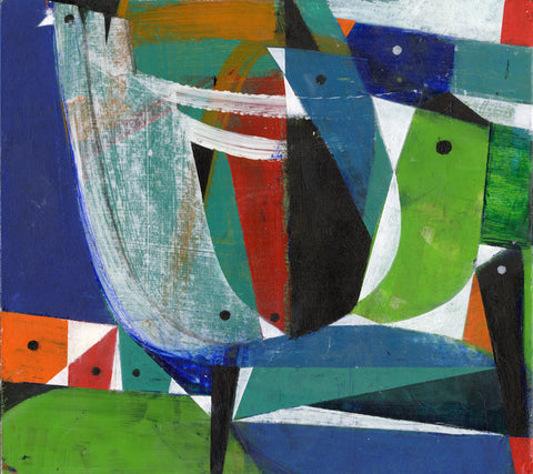 Flower and Flock, oil on matboard on panel painting by artist Michael Gallagher. Included in the exhibition, REUNION (Once Upon a Time in Philadelphia), at Cerulean Arts February 26 - March 24, 2025.