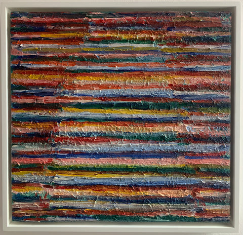 Untitled 01 (Multicolor; light on water at night series), oil on board painting by artist Julie Jung. Included in the exhibition, REUNION (Once Upon a Time in Philadelphia), at Cerulean Arts February 26 - March 24, 2025.