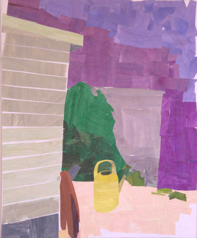 Yellow Watering Can, painted paper collage by Cerulean Arts Collective Member Katie Knoeringer. 