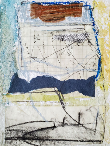 Mappings, charcoal, pen ink, artist crayons, watercolor and torn paper on paper collage on paper by Cerulean Arts Collective Member Alan Lankin