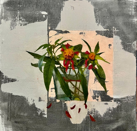 Impermanence, gouache on mulberry paper on linen painting by artist Christina Penrose. Included in the exhibition, REUNION (Once Upon a Time in Philadelphia), at Cerulean Arts February 26 - March 24, 2025.