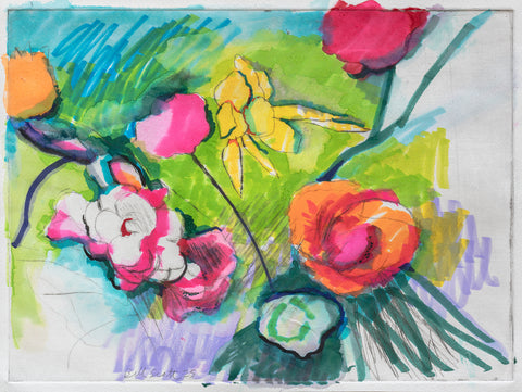 Spring Green, watercolor over drypoint work on paper by Philadelphia artist Bill Scott. Included in the exhibition Love Letters to an Unknowable Future - Paintings and Works on Paper, at Cerulean Arts April 23 - May 18, 2025.