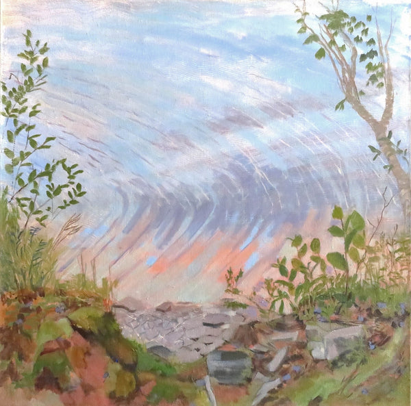 Held Us in Its Far Circle, oil on canvas painting by artist Margo Tassi. Included in the exhibition Ripples of Impact curated by Cerulean Arts and on view at the Annenberg Center for Medical Education at Lankenau Medical Center May 8 - July 20. 2025.
